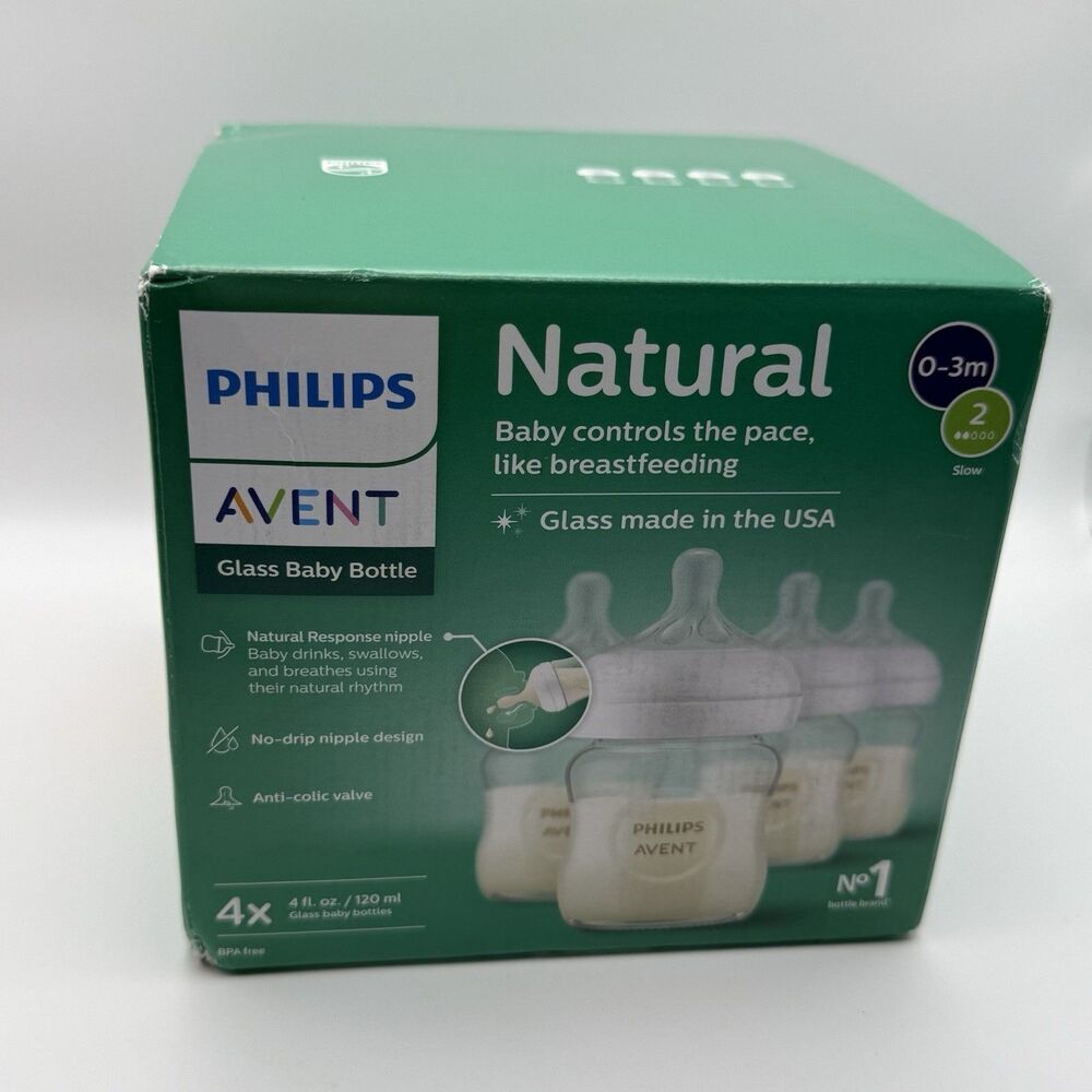 Philips Avent 4 Ounce Glass Baby Bottle Pack of 4 Natural Response Nipple